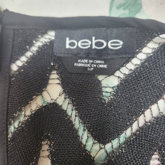 Size S/P Bebe Black Metallic Chevron Blouse - Picture 2 of 8